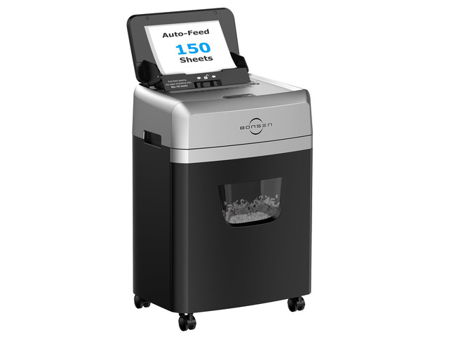 150-Sheet Autofeed Micro-Cut Heavy Duty Paper Shredder for Office 60 Mins Non-Stop, P-4 High Security, Dual Auto & Manual Mode with Anti-Jam...
