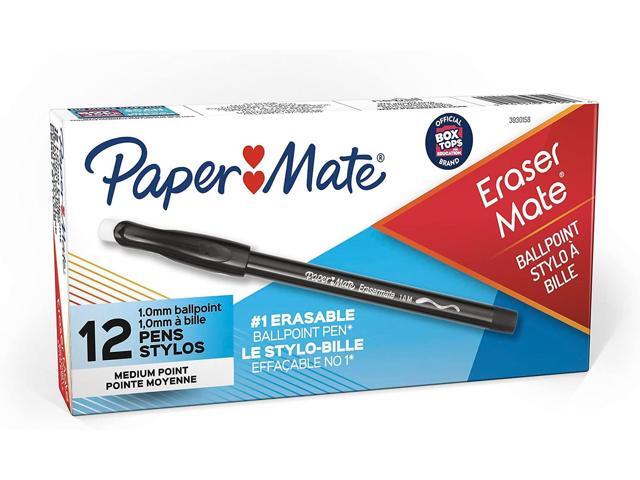 EraserMate Pen, Medium Point, Black Erasable Box of 12, Pack of 12
