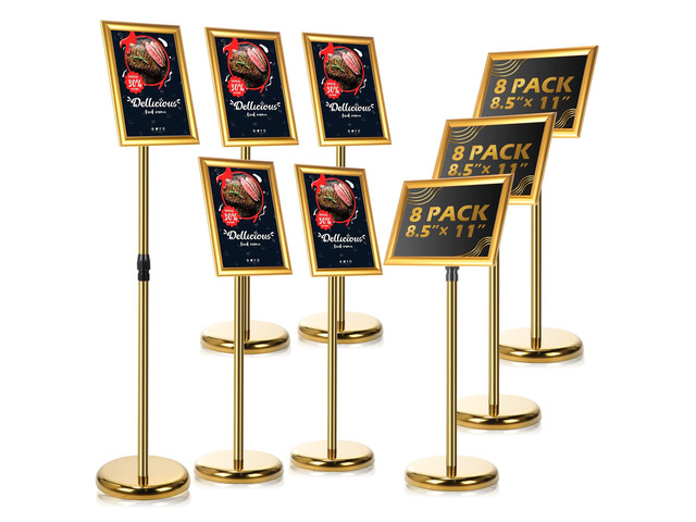 8 Pack 8.3 x 11.7'' Adjustable Pedestal Sign Holder Heavy Duty Floor Stand Adjustable Sign Holder Poster Stand with Aluminum Snap Open Frame,...