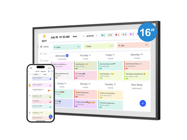 Digital Calendar, 16inch Smart WiFi Electronic Calendar & Chore Chart, IPS Touch Screen HD Display for Family Schedules, Share Moments Instantly from...