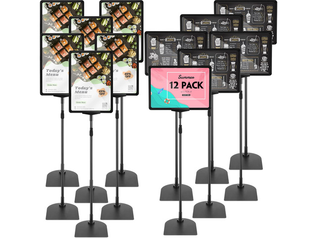 12 Pack Adjustable Poster Stand Holder Floor Standing Display Sign Holder for Advertising Business Menu Stand Vertical and Horizontal View Sign...