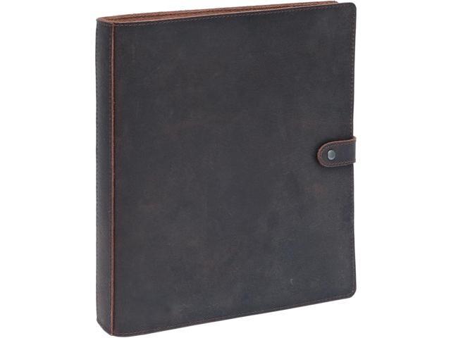 Leather 3 Ring Binder, 1' Round Rings for 8.5'x11' Paper and Sheet Protectors, Interior Pockets & Snap Closure, Letter Size, Vintage Brown