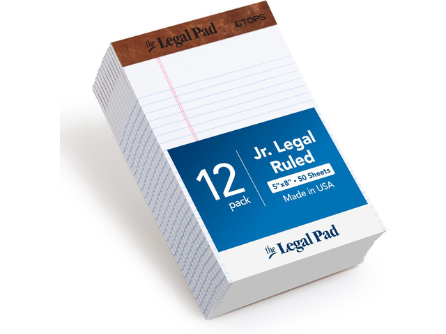 5 x 8 Legal Pads, The Legal Pad Brand, Narrow Ruled, White Paper, 50 Sheets Per Writing Pad, Made in the USA (7500), (Pack of 144)