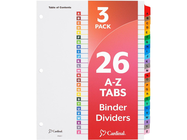 Binder Dividers,A-Z Tabs,Customizable Table of Contents Page,Reversible Multicolor Tabs,3-Hole Punched for Binders,3 Count (Pack of 8)