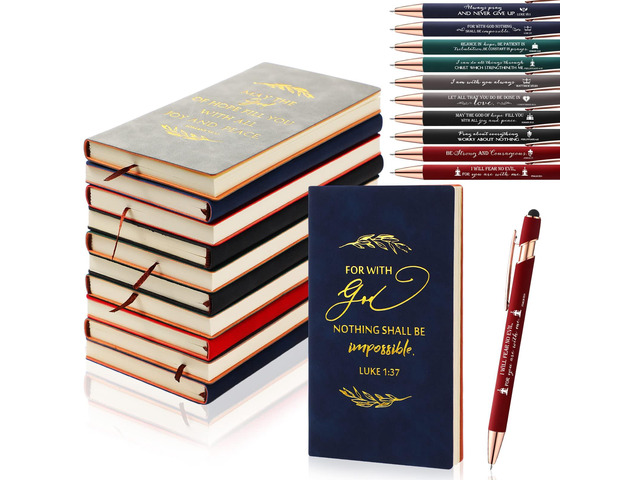 60 Pcs Christian Notebooks Bulk Religious Notepads with Motivational Pens Inspirational Bible Verse Leather Prayer Journal for Church Sunday School...