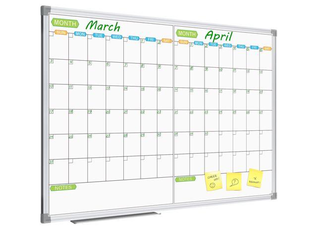 Magnetic Dry Erase Calendar Whiteboard, 2 Month White Board Planner 48 X 36 Inch, Silver Aluminum Frame Wall Mounted Board for Office Home and School