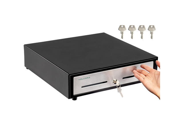 16' Manual Push Open Cash Register Drawer for Point of Sale (POS) System - Black and Stainless Steel Front Touch Panel - Durable Cash Drawer with...