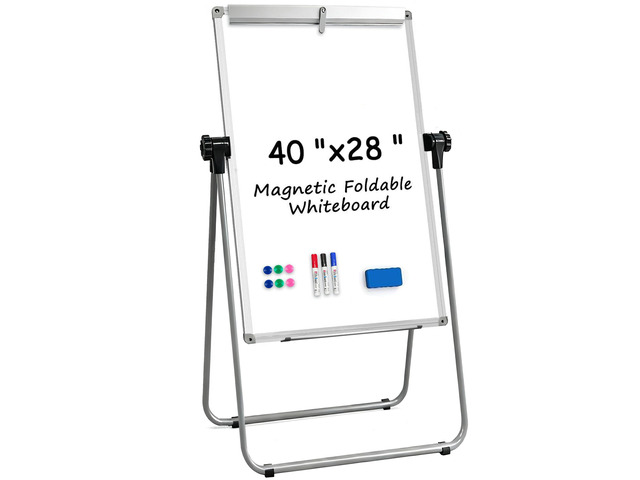 Double Sided White Board with Stand - 40' x 28' Portable Magnetic Flip Easel Whiteboard U-Stand Height Adjustable & 360° Rotation Dry Erase Board...