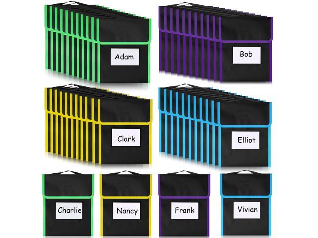 48 Pcs Medium Book Pouches for Classroom, Nylon Black Reading Book Bags for Student with Clear Name Tag, 10' x 12', Pocket on Handle Chair Pockets.
