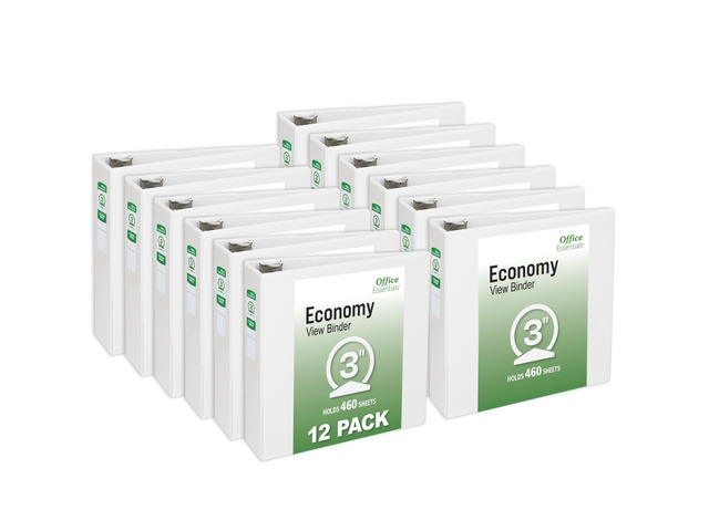 Economy View 3 Ring Binders, 3' Round Rings, 3.5' Spine, 460-Sheet Capacity, White Binders (12-Pack of 03430)