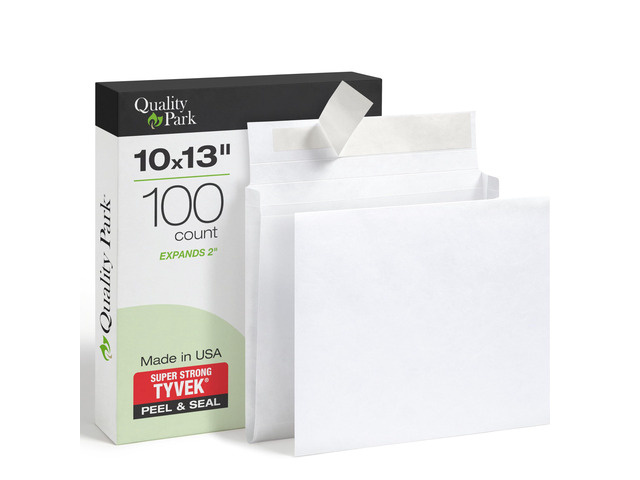 Tyvek Envelopes, 100 Pack, Large 10 x 13 Mailers, 2 Inch Expansion, Rip, Puncture & Water Resistant Self Sealing Mailing Bags for Lightweight...
