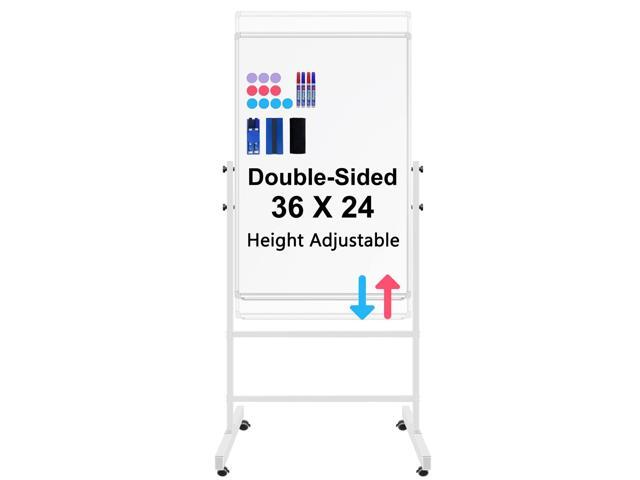 White Board Dry Erase Board with Stand 36' X 24', Mobile Whiteboard with Stands, Double-Sided & Height Adjustable Rolling Magnetic Whiteboard On.