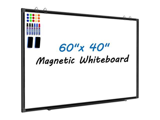Large Magnetic White Board Dry Erase Whiteboard with Black Aluminum Frame, 60'X40' Hanging White Boards for Wall with Long Pen Tray, Presentation...