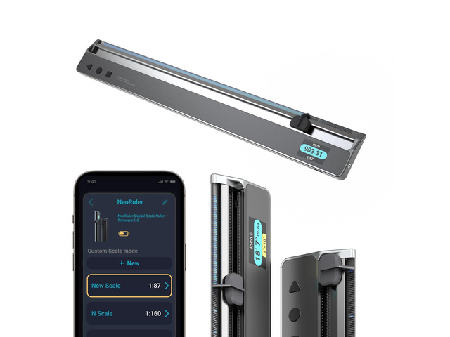 NeoRuler Digital Scale Ruler, 12 inch Smart Scale Ruler with Infinite Customized Scales and ±0.004 inch Accuracy, 93 Built-in US Imperial, Metric...