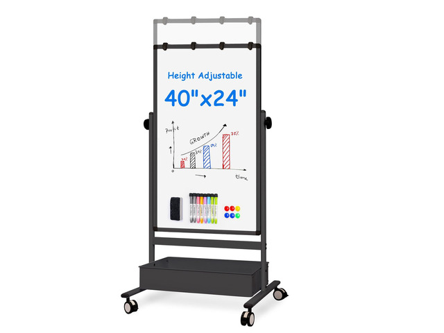 Mobile White Board Easel, 40x24 Inches Magnetic Storage Dry Erase Board Easel for Classroom, Rolling Height Adjustable Stand on Wheels for Home,...