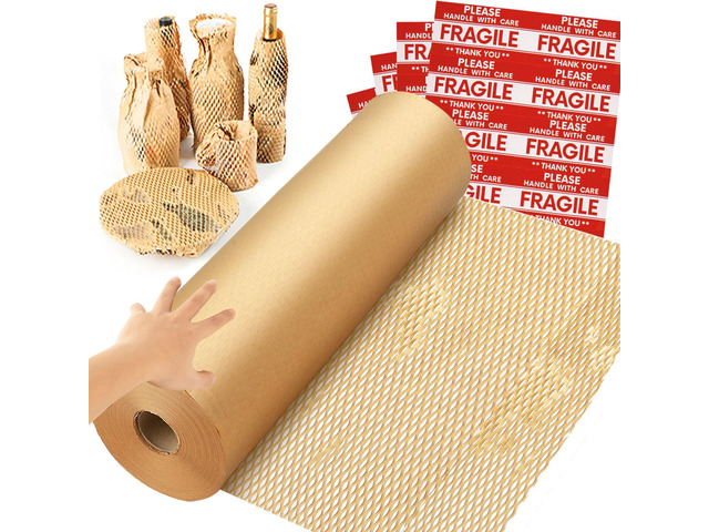 Honeycomb Packing Paper Wrap 15''x820', Substitute Alternative for Bubble Cushioning Wrap for Moving Shipping Packaging, Recyclable Moving Supplies...