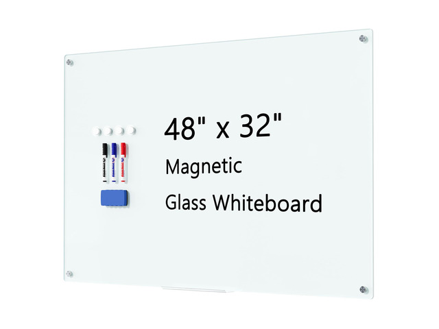 Magnetic Glass Whiteboard for Wall, 48' x 32' Large Dry Erase Board, Frameless Wall-Mounted White Board School, Classroom, Office & Home