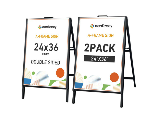 A Frame Sign 24x36, Heavy Duty Double-Sided Sandwich Board Heavy all-metal, weatherproof. Push-in poster swap. Folds flat, carry handle. For...