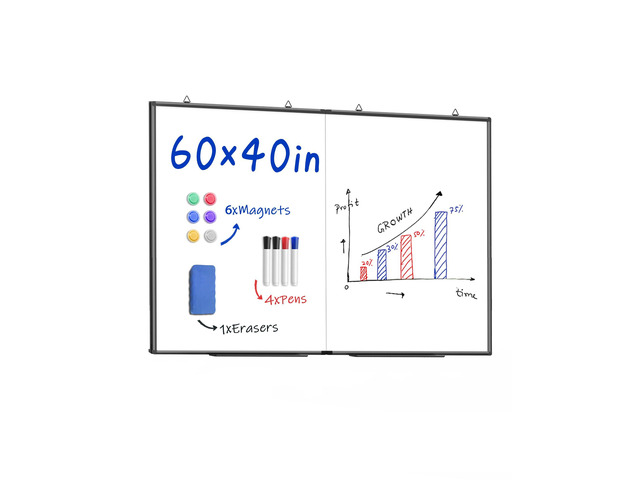 60'X 40' Large Magnetic Dry Erase Whiteboard, Wall Hanging Board with 8 Pens & 4 Dry Erasers & 30 Magnets, Sliver Aluminum Frame Black
