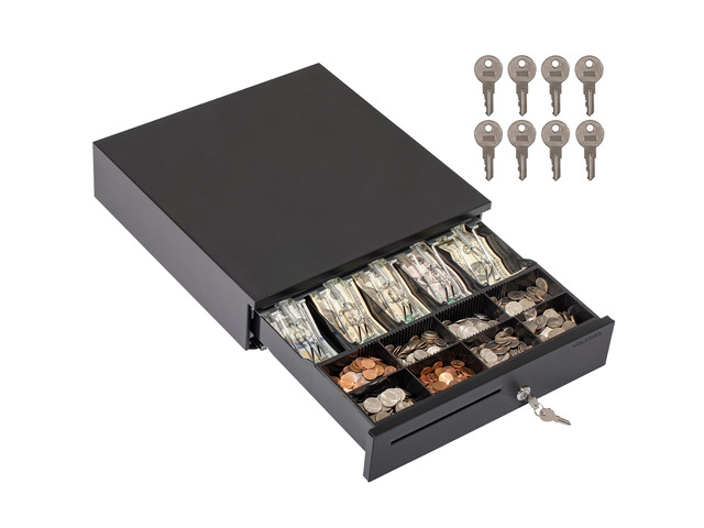 Electronic Cash Register Drawer for Point of Sale (POS) System, 5 Bill/8 Coin, 16' with Adjustable Coin Slots, 12-24V, RJ11/RJ12 Key-Lock, Media...