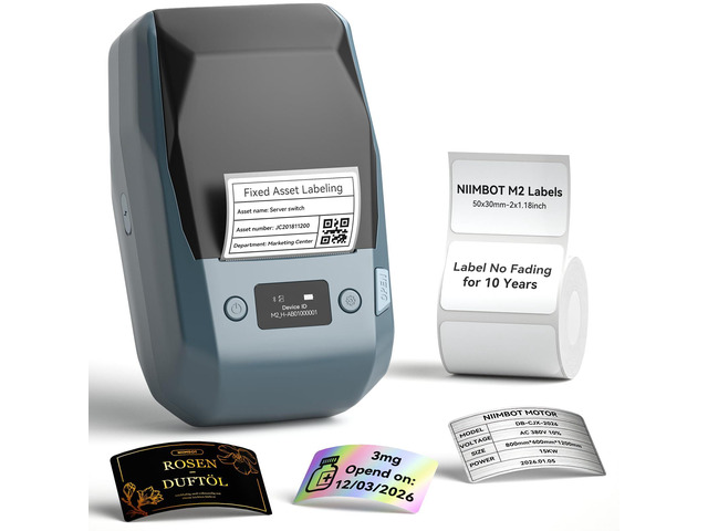 M2 Thermal Transfer Label Maker, Label No Fading for Office Lab Use 300DPI Label Printer, Labels Last 10 yrs No Fade For office, Garden, Lab,...