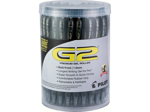 G2 Gel Pens, Black Pens, Bold Point 1 mm, Black Ink, Tub of 48