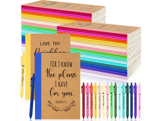 90 Sets Christian Gifts Bulk Bible Notebook with Religious Pen A5 Composition Prayer Journal Bible Verse Pen Church Scripture Notepad for Teacher,...