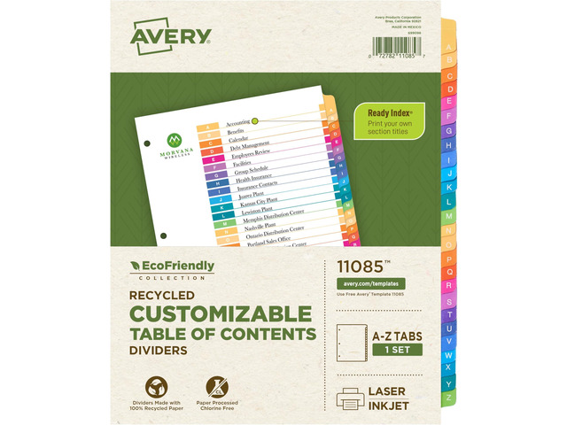 EcoFriendly Recycled A-Z Dividers for 3 Ring Binders, 26 Tabs per Set, Customizable Table of Contents, Multicolor Tabs, Great for Organizing...
