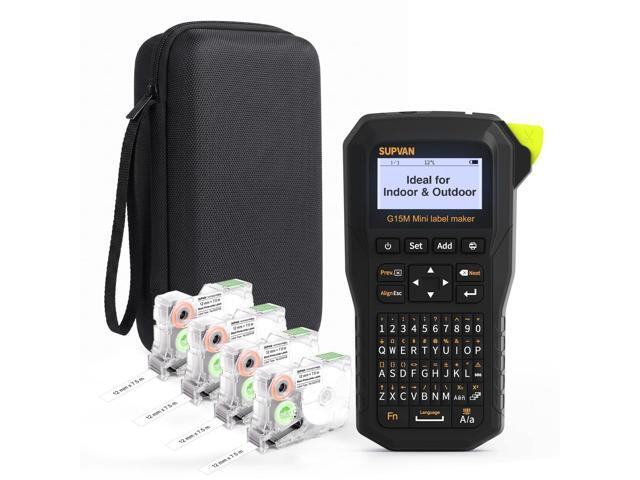 G15M Mini Portable Label Maker with 4 Tapes & Carrying Case Heat Shrink Tube & Multiple Label Types, Rechargeable, Minimal Margin, LCD Backlit,...