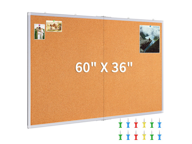 Cork Board 60 x 36 in, Large Bulletin Board for Wall Aluminum Framed 5'X 3' Corkboard Foldable Wall Mount Design, Pin Memo Notice Board for...