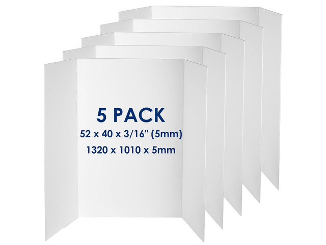 Foam Board Trifold 52 x 40 x 3/16'(5mm), Large Foam Core Poster Board 5 Pack, Acid Free White Foamboard, Rigid Sign Board for Mounting, Framing,...