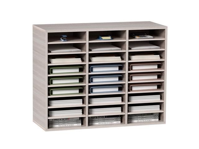 27 Compartments Wood Literature Organizer, Adjustable Shelves, Medium Density Fiberboard Mail Center, Office Home School Storage for Files,...