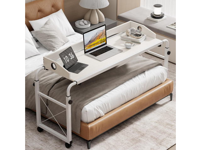 Laptop Desk for Bed, Adjustable Height & Length Laptop Bed Table Overbed Table with Wheels for Queen Size Beds,Rolling Standing Desk,Over Bed...