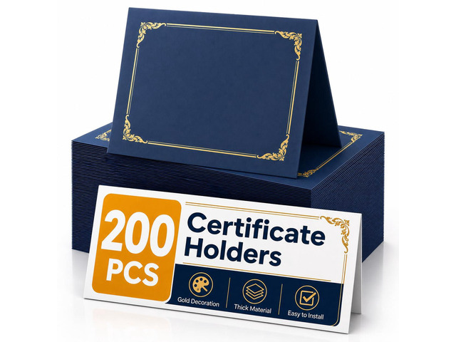 200 Packs Certificate Covers, 250gsm Navy Blue Diploma Holders with Gold Foil Border, Suitable for Inner Pages with a Size of 8.5x11 Award...
