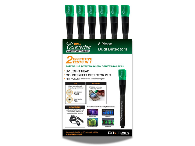 Dual Test Counterfeit Money Detector Pen, UV Light 6 Pack - Fake Money Bill Checker, Tests for Security Strips and Authentic Currency Paper, 6 UV...