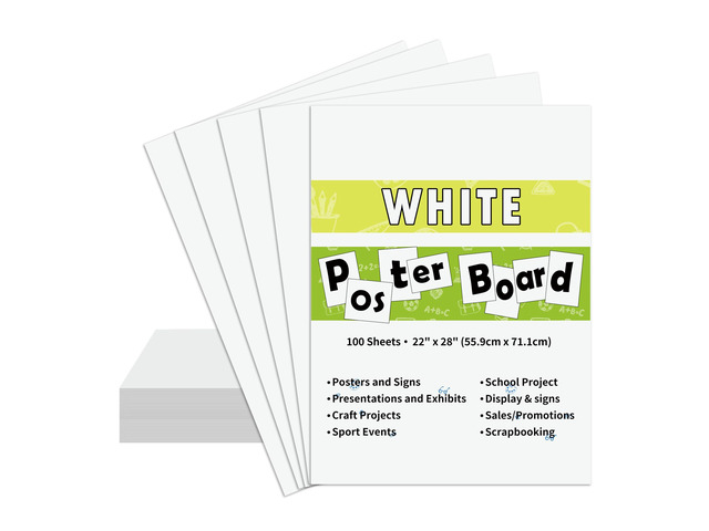 100PCS White 22'X28' Poster Board School and Craft Supplies,Super Value Poster Boards,Project Presentation Drawin