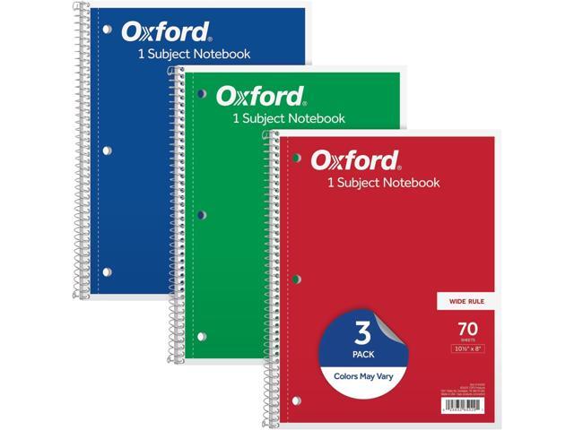 1-Subject Notebooks, School Journal, 8 x 10-1/2 Inch, Wide Rule Paper, 70 Sheets, 3-Hole Punch, 3 Count, Red, Blue, Green, Color Assortment May...