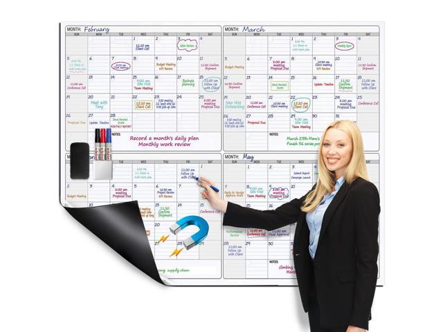 Extra Large Magnetic Dry Erase 4 Month Calendar for Wall, 46' x 63' Jumbo Laminated 120 Day Whiteboard Calendar, Dual-Sided Magnetic Undated Multi...
