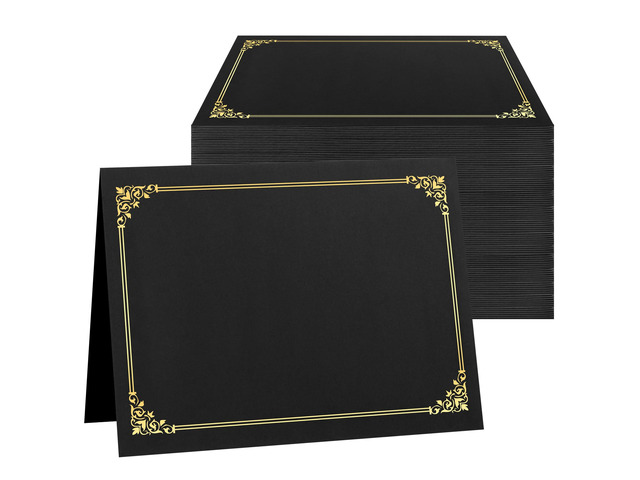 Certificate Holders, 100 Packs Black Diploma Holders, Certificate Covers with Gold Foil Border for Letter Size 8.5 x 11 Certificate Paper,...