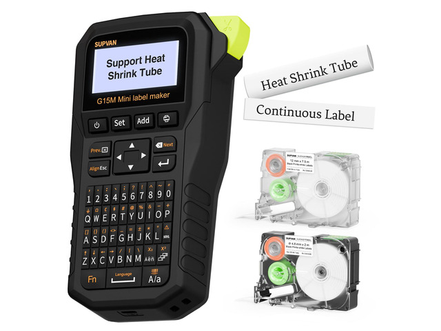 G15M Mini Portable Label Maker Machine with Heat Shrink Tube Heat Shrink Tube & Multiple Label Types, Rechargeable, Minimal Margin, LCD Backlit,...