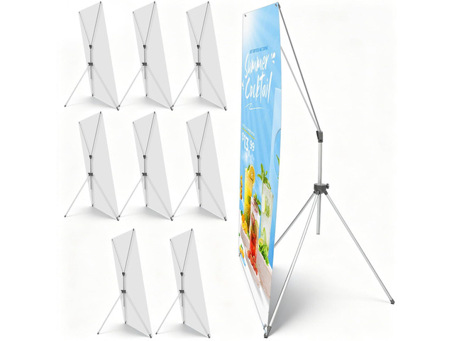 8 Pcs X Banner Stand Adjustable Fit 23 x 63 to 32 x 78 Inch X Frame Banner Stand for Stores Tradeshow Restaurant Event Birthday Party Outdoor...