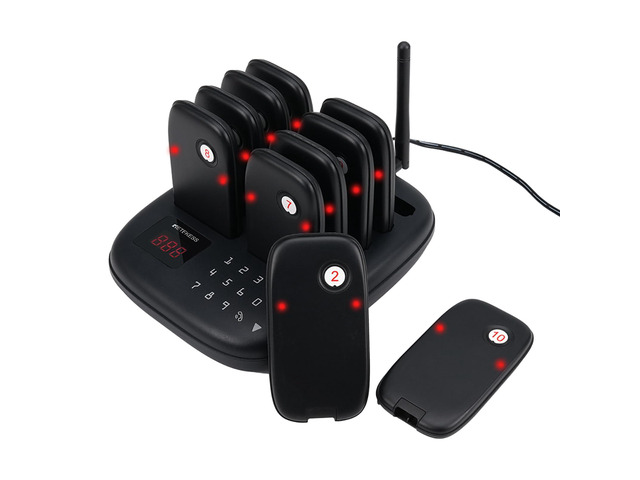 TD175S Wireless Calling System,Food Buzzer System, 10 Pagers for Food Court, Food Truck, Church Nursery, 2625ft Long Range, 7 Call Modes, 4 Keypad...