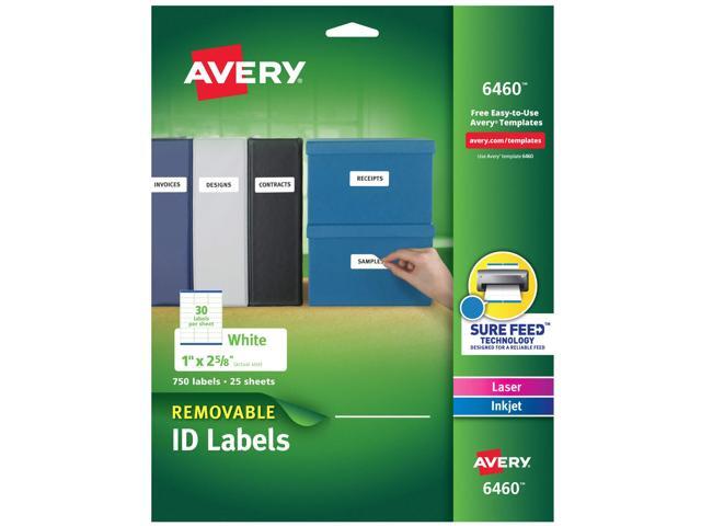 Removable ID Labels, Sure Feed Technology, Removable Adhesive, 1' x 2-5/8', 5 Packs (6460)