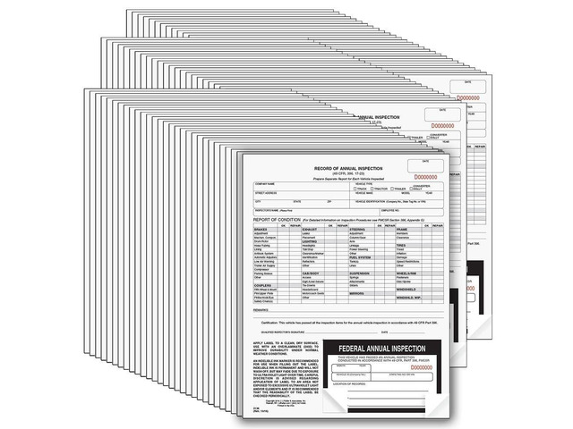 J. J. Keller 100-Pack, Record of Annual Inspection Form with Inspection Label, 2-Ply Carbonless Form, DOT Compliant