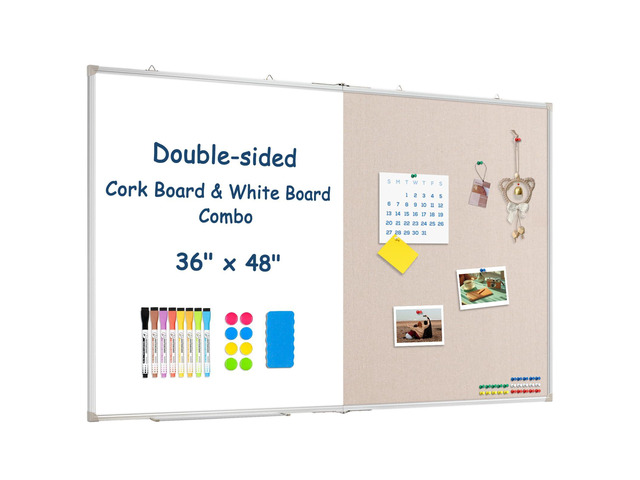 Large White Board Dry Erase Foldable Bulletin Board Combo 48x36 for Wall Dry Erase White Board, Linen Bulletin Combo, Foldable Double-Sided,...