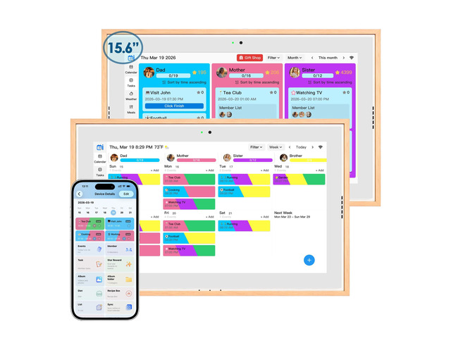 15.6' Digital Wall Calendar No Monthly Fee Family Hub Touchscreen Multi-calendar Merger Smart Ambient Brightness Large Recipe Library