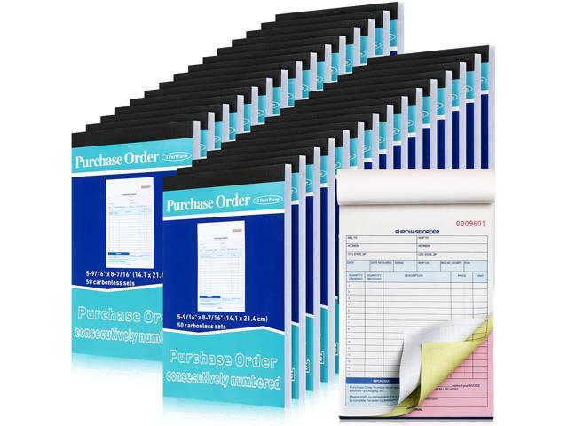 30 Pack Purchase Order Book 3 Part Carbonless Purchase Order Forms for Small Business with Carbon Copies Cover, 50 Set Per Book, 8.4 x 5.5 Inch