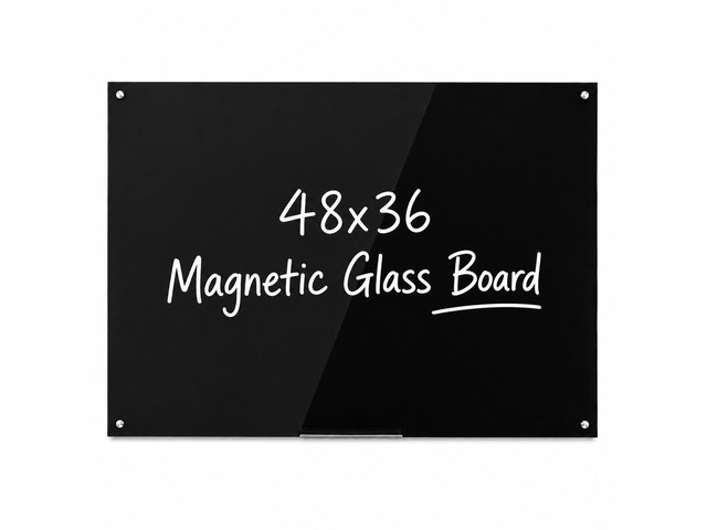 Black Glass Dry Erase Board, Frameless Magnetic Glass Whiteboard 48' x 36' Tempered Glass Surface, Dry Erase Board for Wall, For Office, School,...