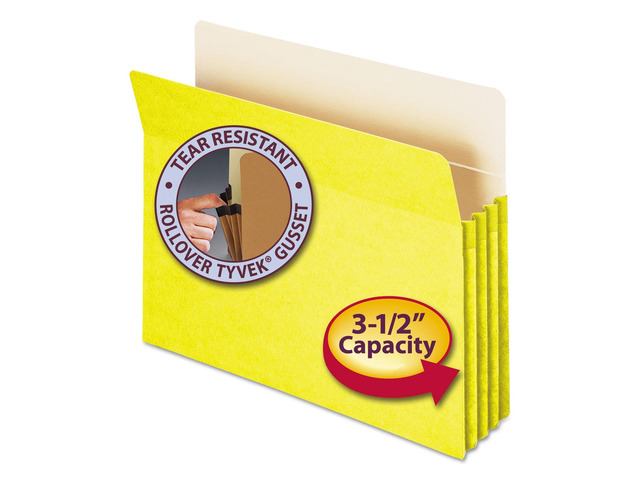 File Pocket, Straight-Cut Tab, 3-1/2' Expansion, Letter Size, Yellow, 25 per Box (73233)