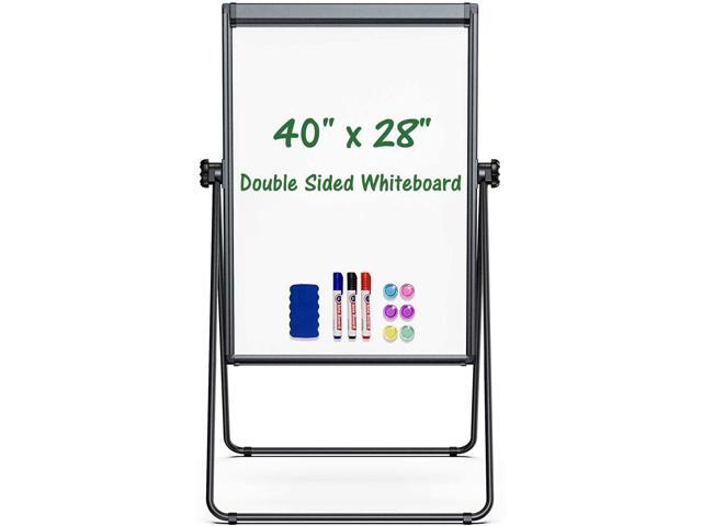 Easel Whiteboard with Stand 40' x 28' Aluminum Frame (Black) Magnetic Dry Erase Board, Double Sided Height Adjustable Flip Chart Easel with Hooks.